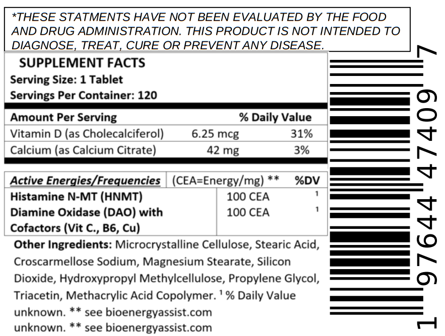 histamine block supplement facts