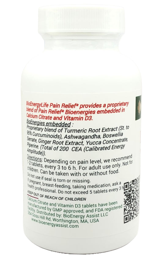 Pain Relief pills with Natural Energies information