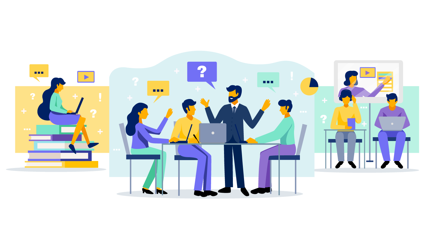 people discussing in a meeting graphics