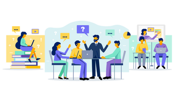 people discussing in a meeting graphics